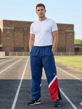 Vintage 90s Windbreaker Track Pants - Red, White & Blue Colorblock - L